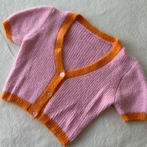 Pink and Orange Knit Button Down Crop Top